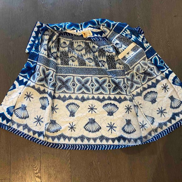 Vintage Polynesian Bazaar Blue White Seashell Hawaiian Shirt Size Medium - Picture 6 of 8